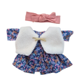 JUSTINE - robe liberty bleu + bandeau rose + gilet