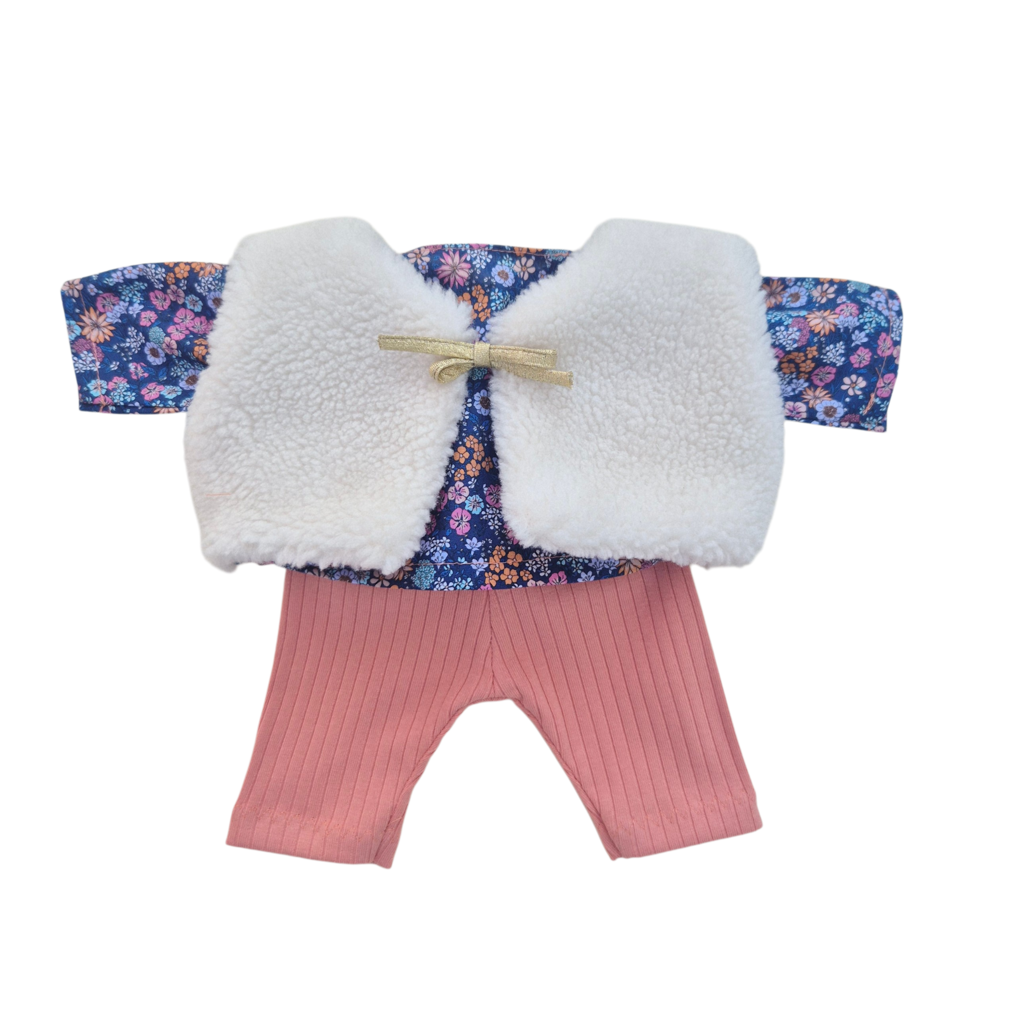 JUSTINE - Chemise liberty bleu + pantalon rose + gilet