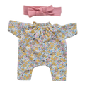 JUSTINE - Combinaison Pierrot liberty jaune + bandeau jersey rose