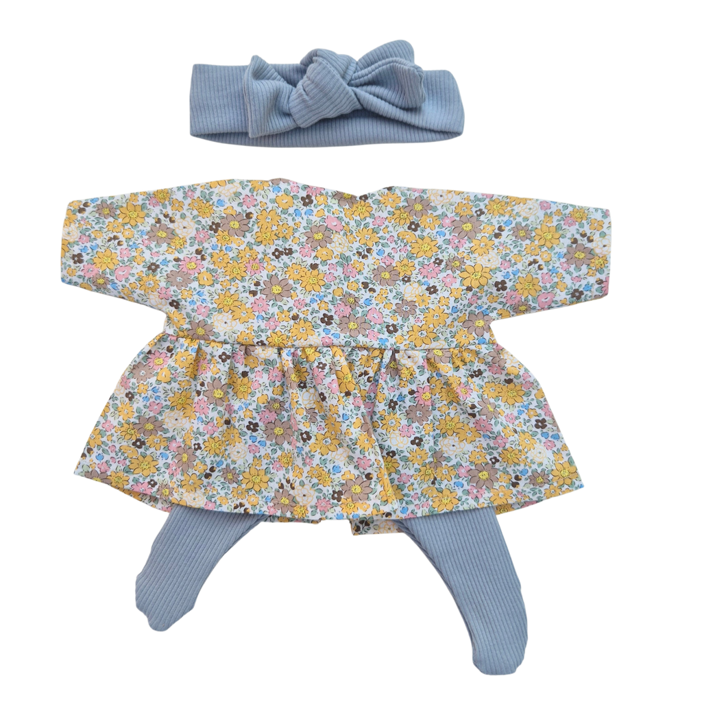 JUSTINE - robe liberty jaune + bandeau et collant bleu