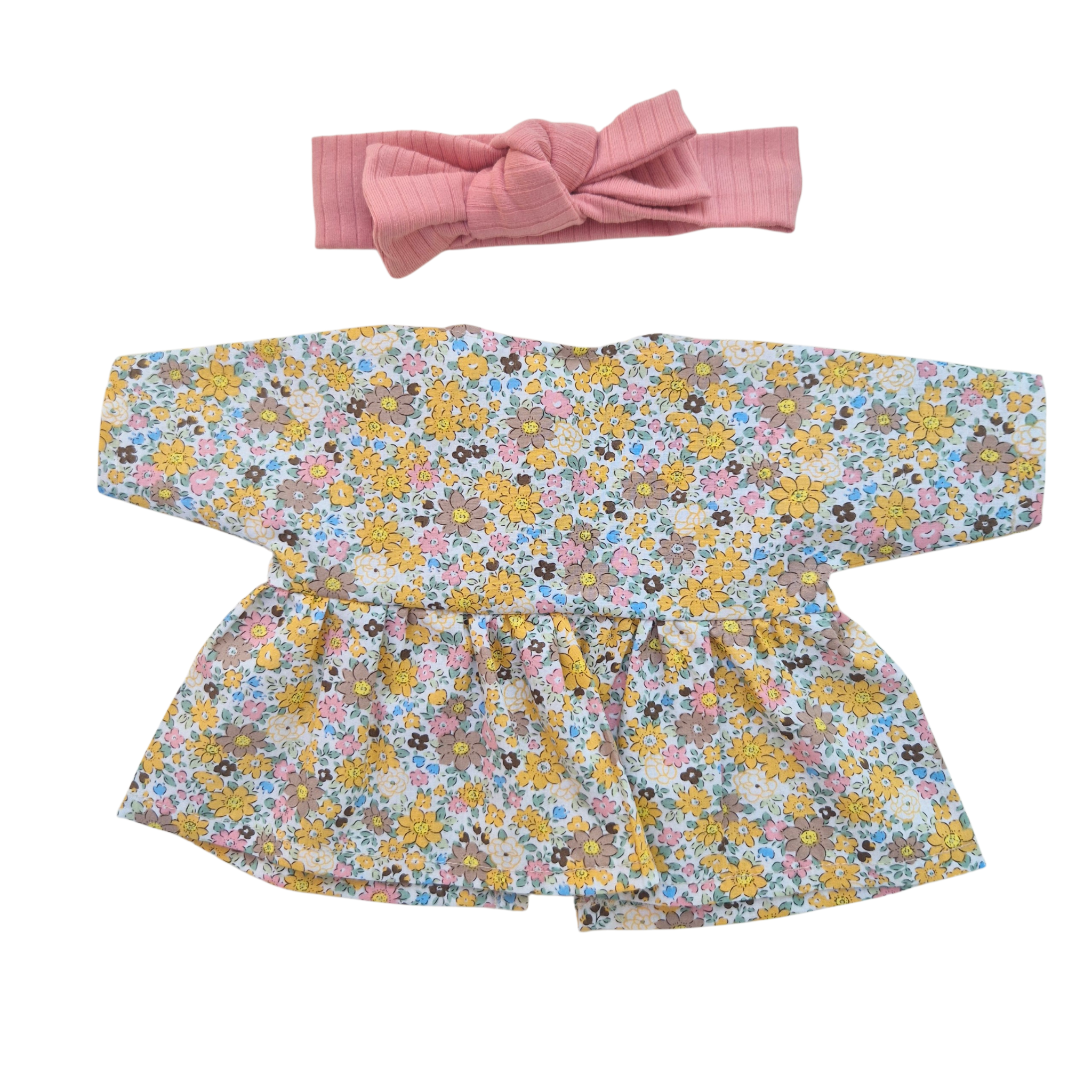 JUSTINE - robe liberty jaune + bandeau rose