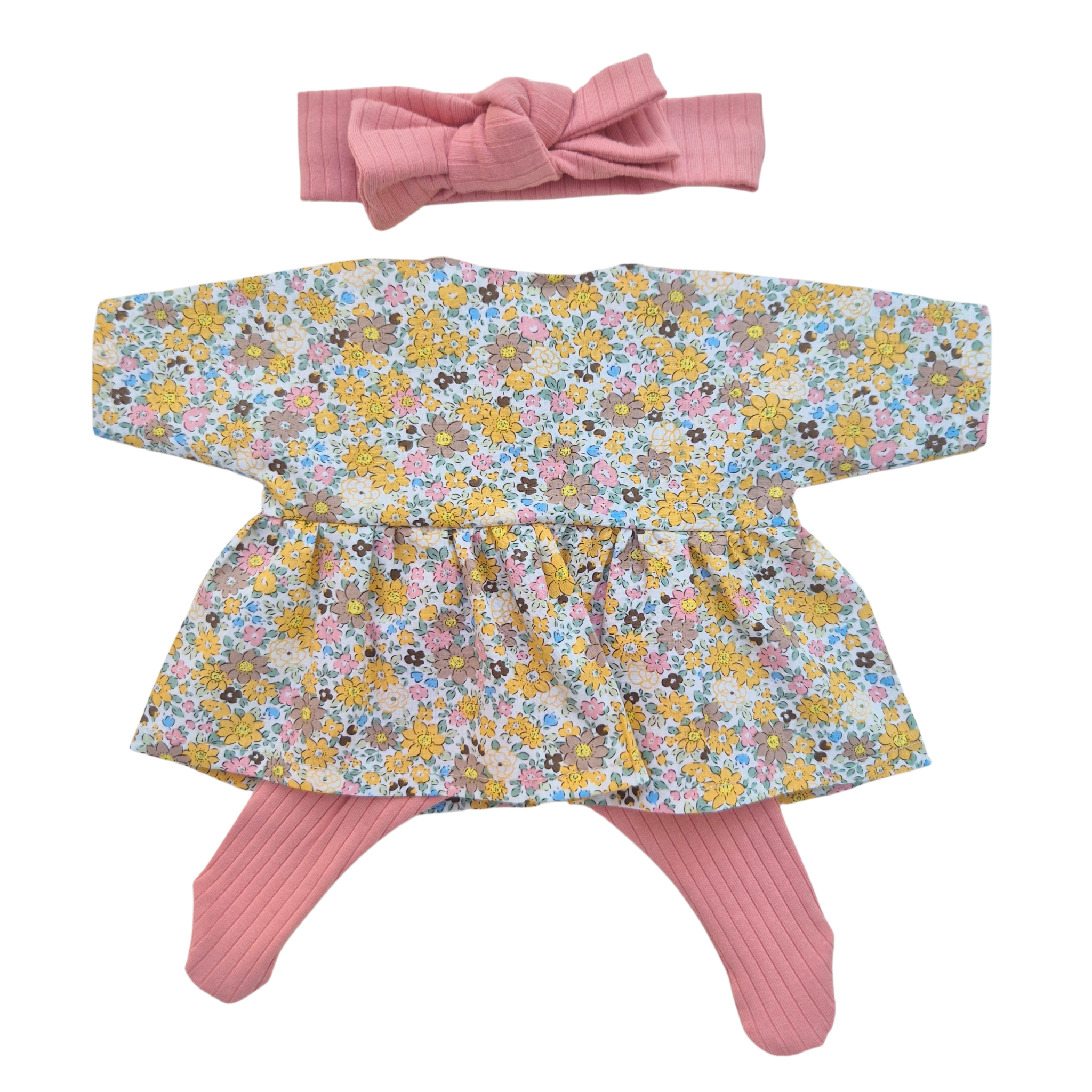 JUSTINE - robe liberty jaune + bandeau et collant rose