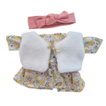 JUSTINE - robe liberty jaune + bandeau rose + gilet