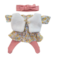 JUSTINE - robe liberty jaune + bandeau et collant rose + gilet