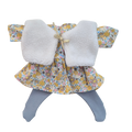 JUSTINE - robe liberty jaune + collant bleu + gilet