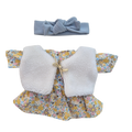 JUSTINE - robe liberty jaune + bandeau assorti bleu + gilet