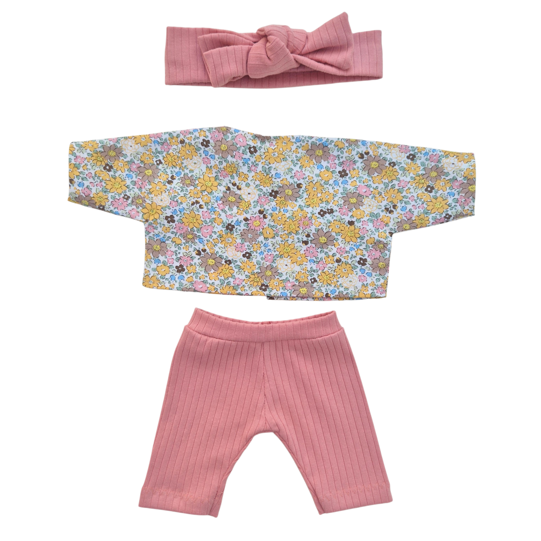JUSTINE - Chemise liberty jaune + pantalon et bandeau bleu