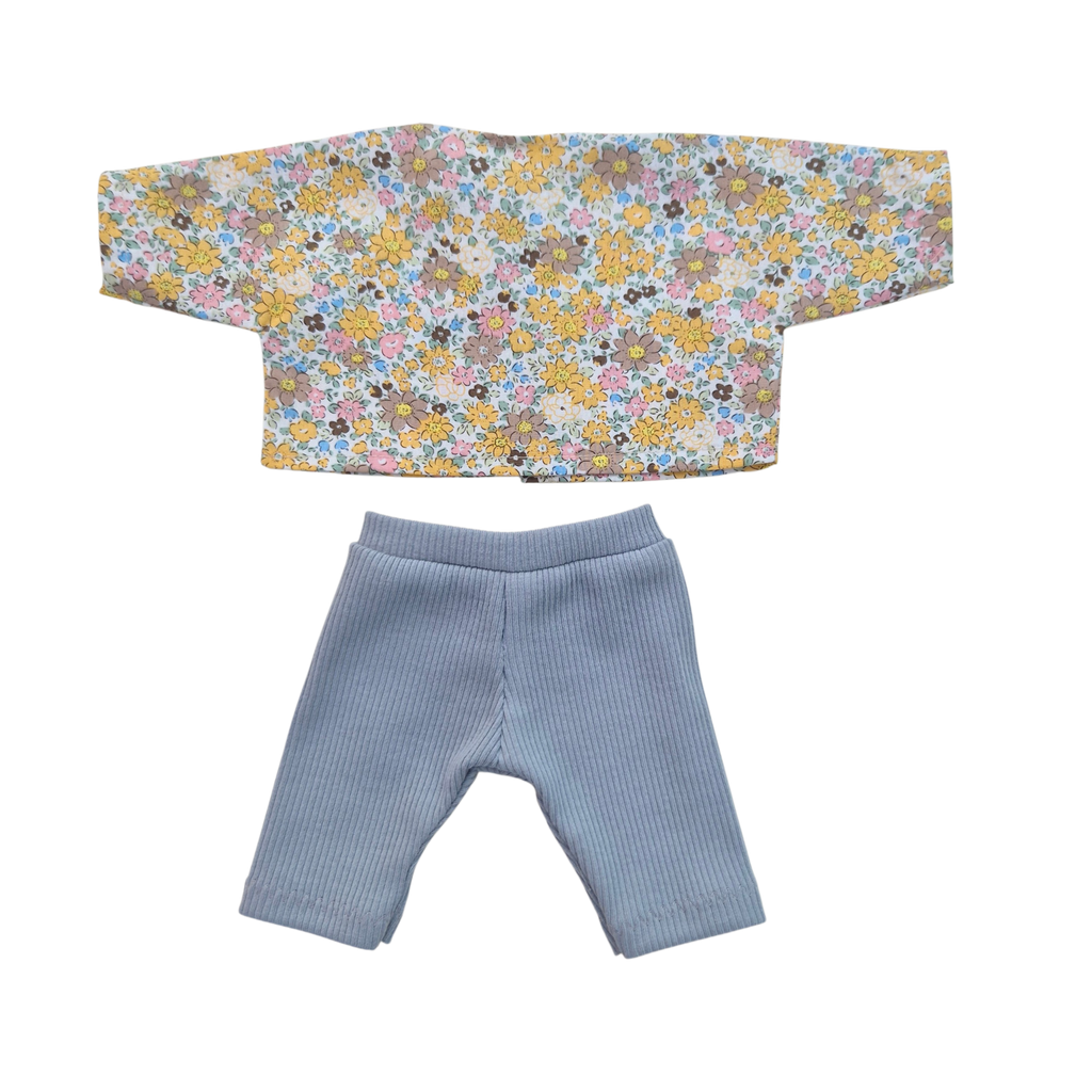 JUSTINE - Chemise liberty jaune + pantalon bleu