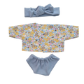 JUSTINE - Chemise liberty jaune + culotte et bandeau bleu