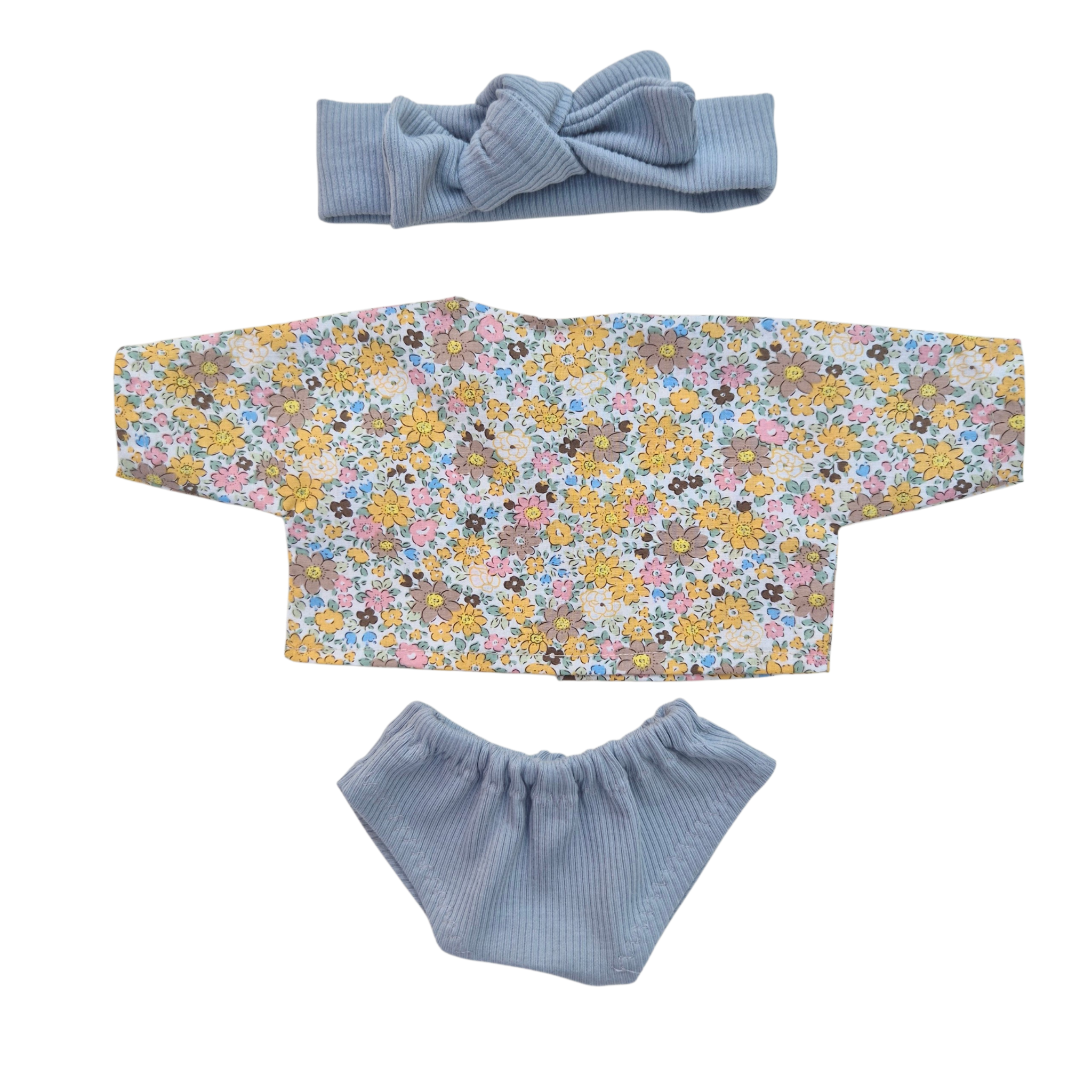 JUSTINE - Chemise liberty jaune + culotte et bandeau bleu