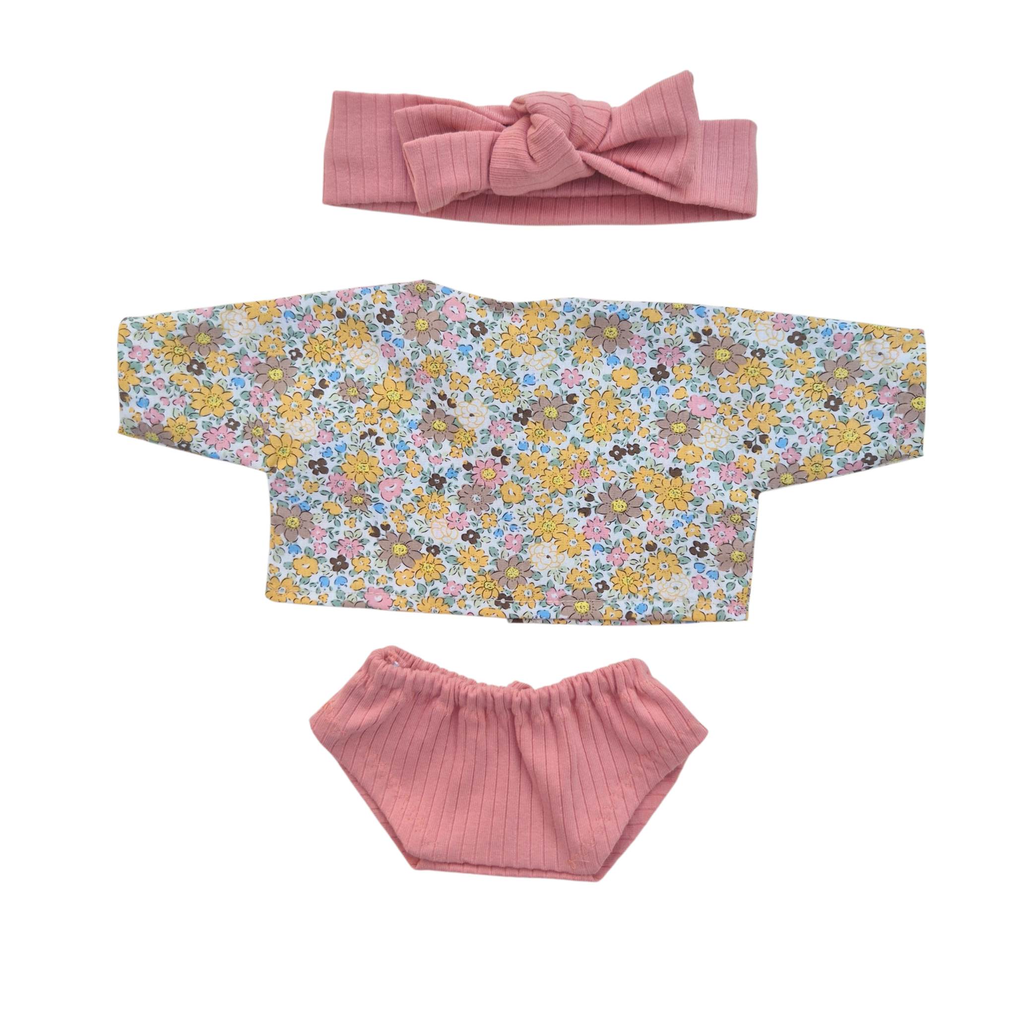 JUSTINE - Chemise liberty jaune + culotte et bandeau rose