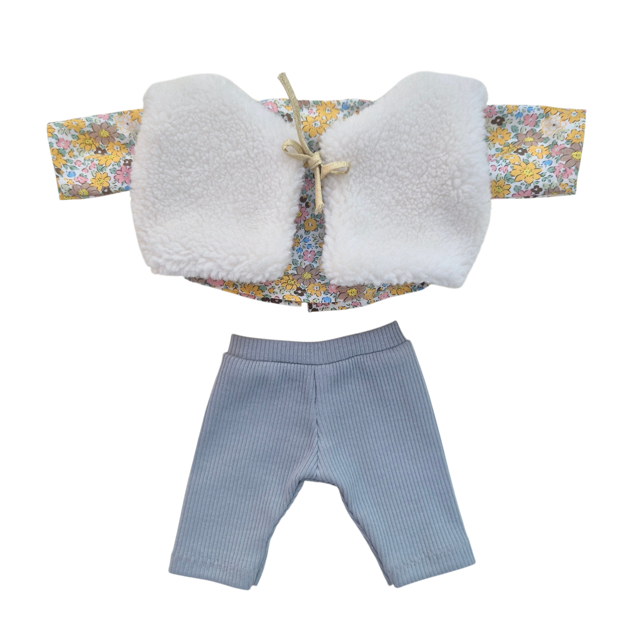 JUSTINE - Chemise liberty jaune + pantalon bleu + gilet