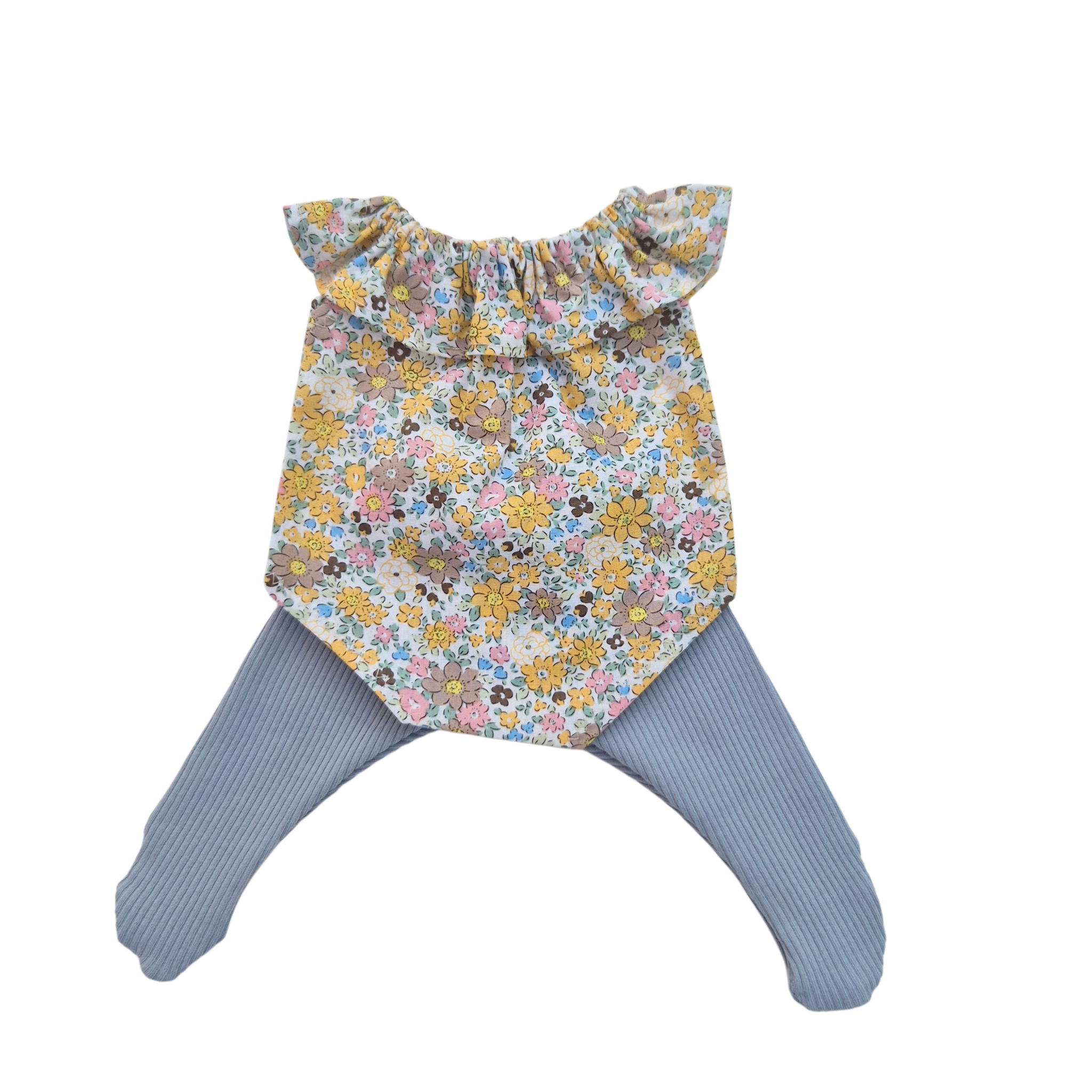 JUSTINE - Barboteuse liberty jaune + collant bleu