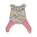 JUSTINE - Barboteuse liberty jaune + collant rose
