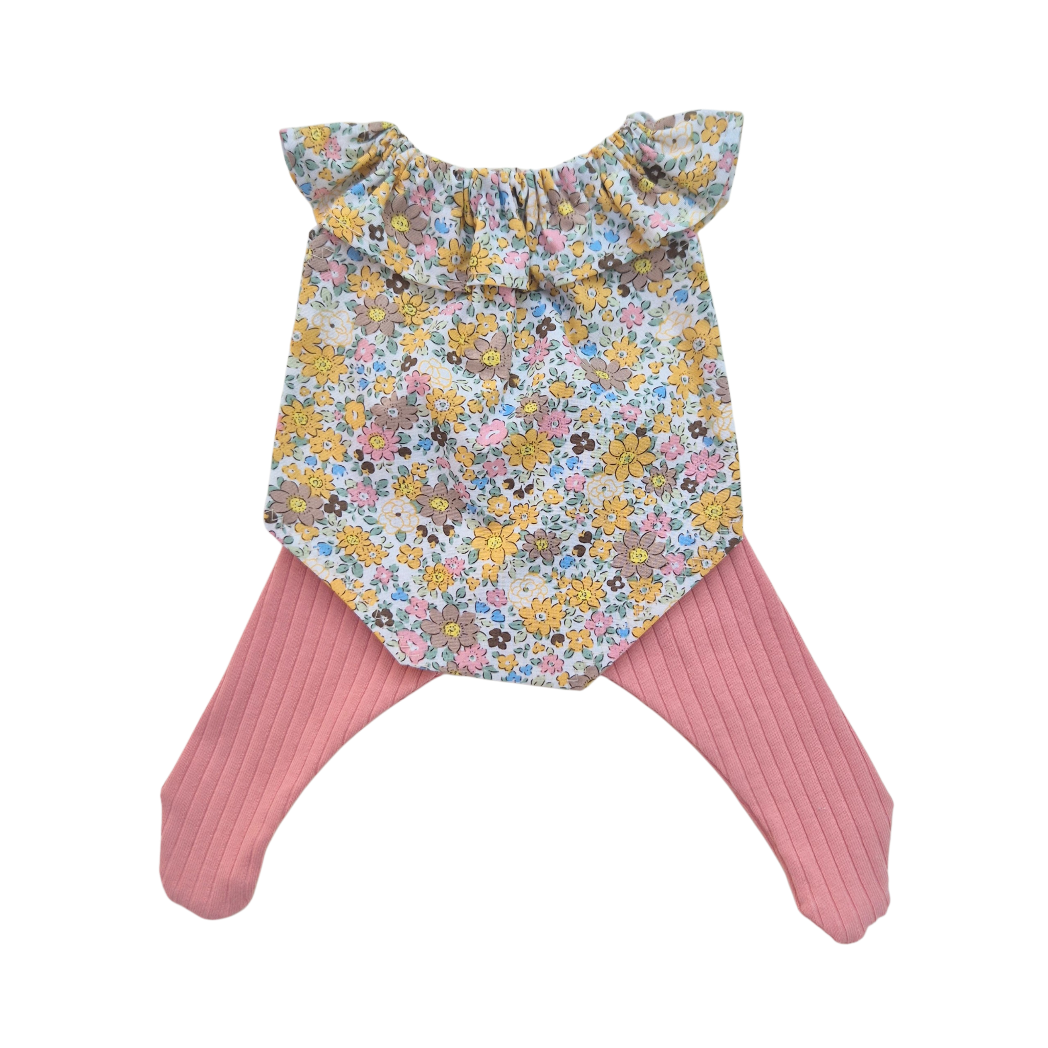 JUSTINE - Barboteuse liberty jaune + collant rose