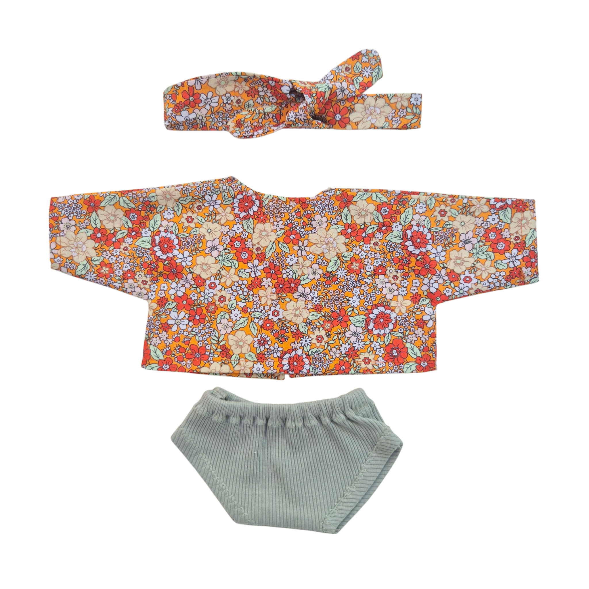 JUSTINE - chemise liberty rouge et bandeau assorti + culotte vert