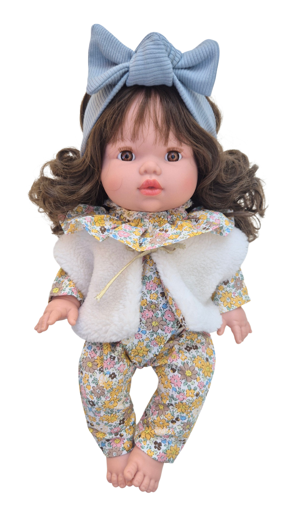 JUSTINE - Combinaison Pierrot liberty jaune + bandeau jersey bleu + gilet