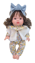 JUSTINE - Combinaison Pierrot liberty jaune + bandeau jersey bleu + gilet