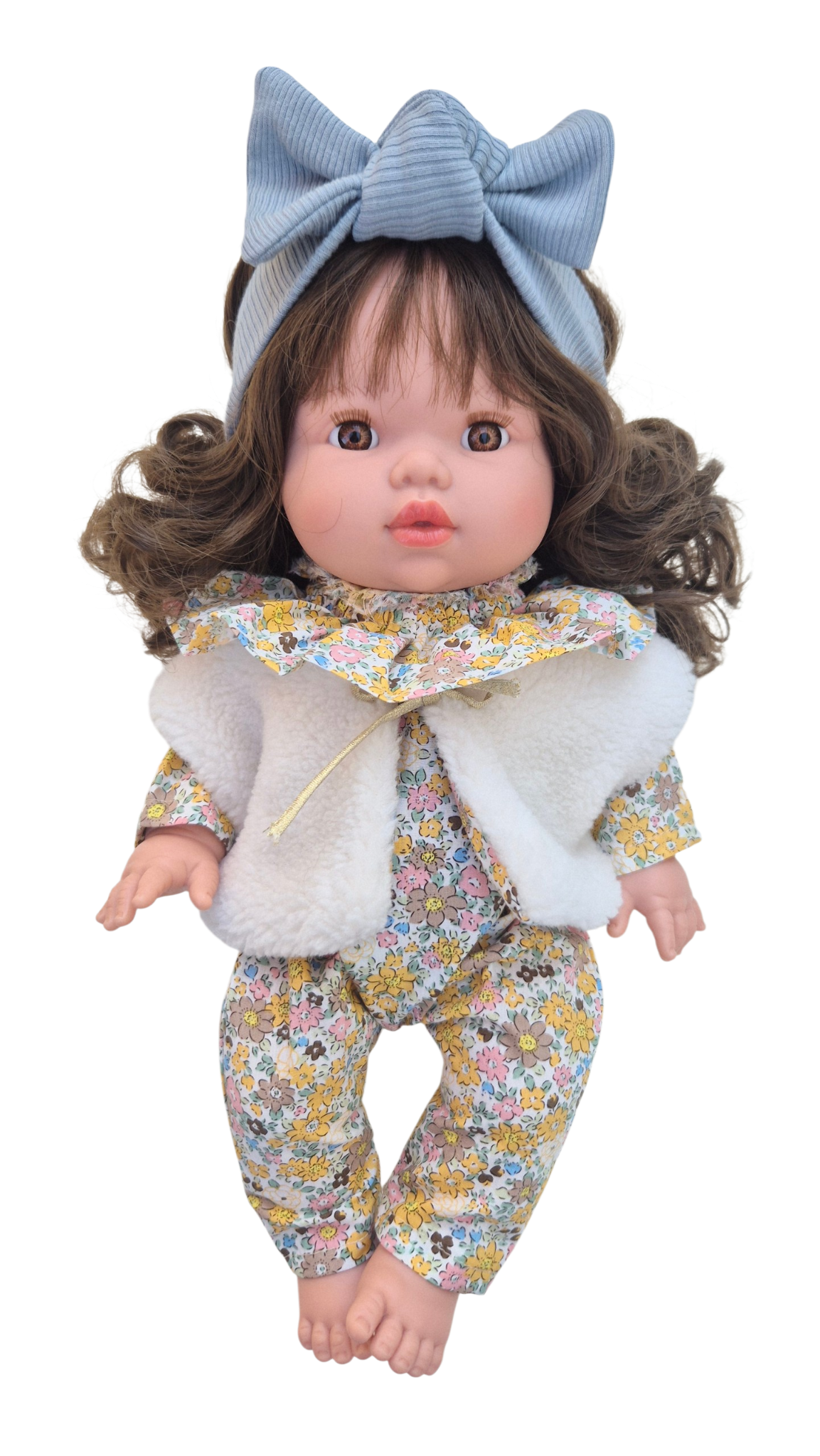 JUSTINE - Combinaison Pierrot liberty jaune + bandeau jersey bleu + gilet
