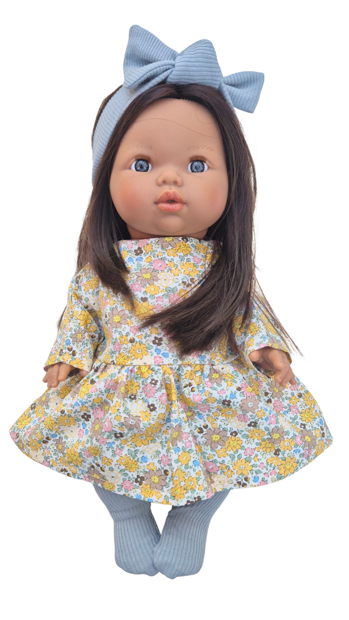 JUSTINE - robe liberty jaune + bandeau et collant bleu