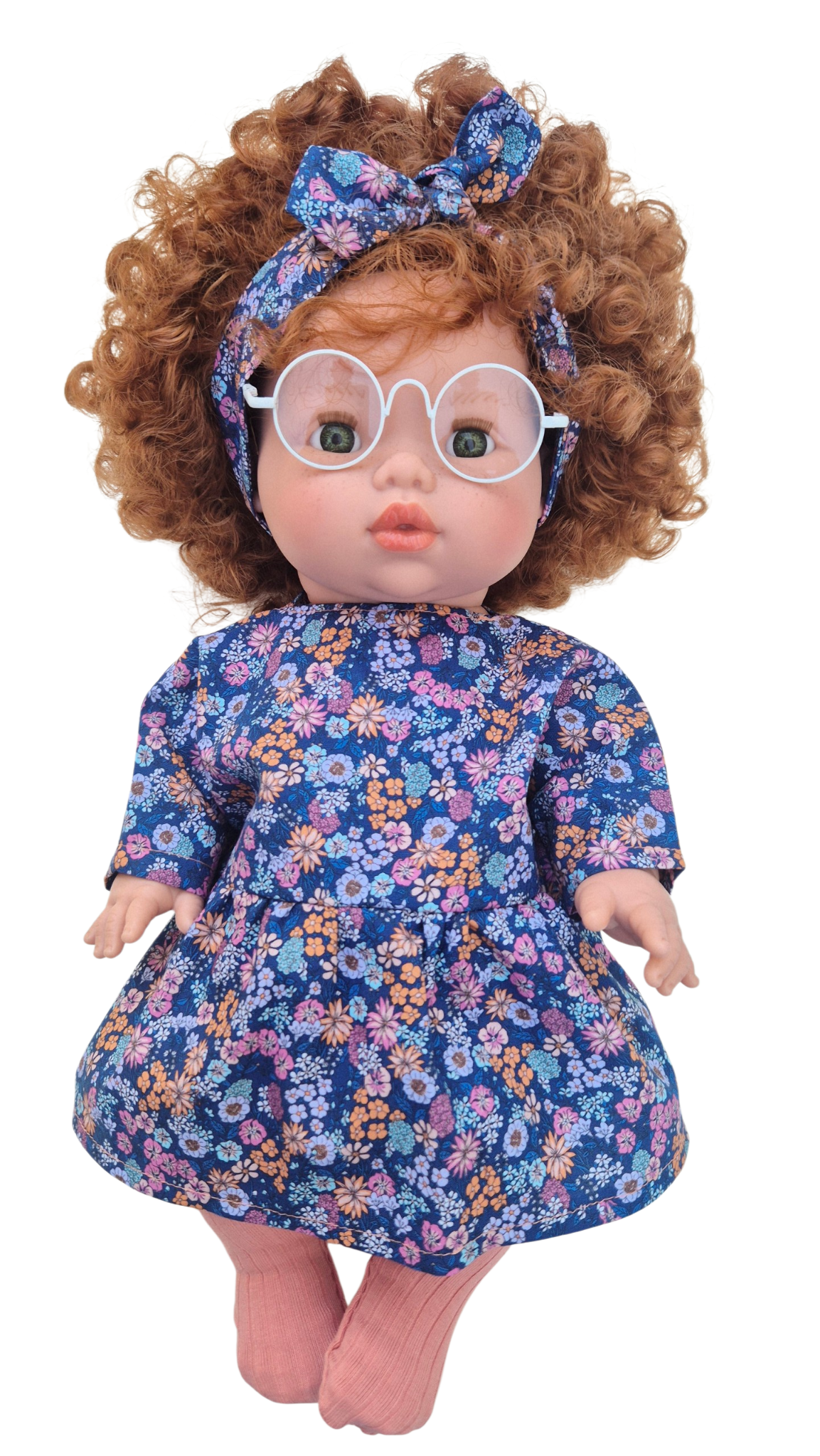 JUSTINE - robe liberty bleu + bandeau assortis et collant rose