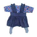 JUSTINE - robe bretelles + chemise liberty bleu + collant bleu