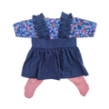 JUSTINE - robe bretelles + chemise liberty bleu + collant rose