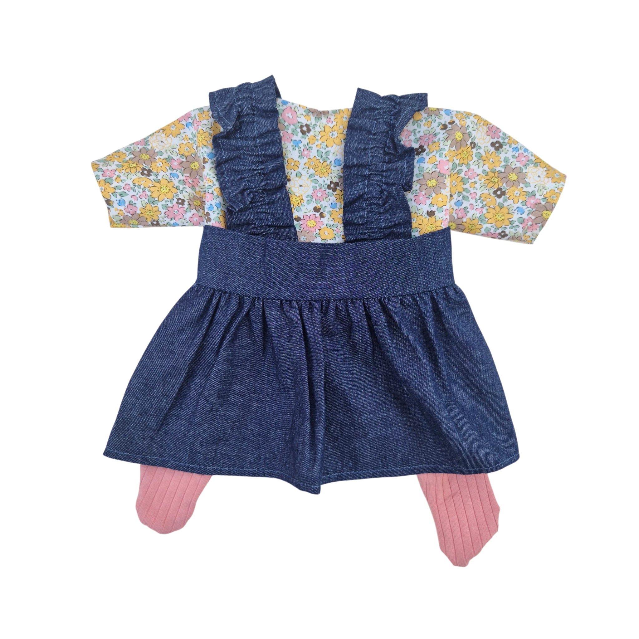JUSTINE - robe bretelle + chemise liberty jaune + collant rose