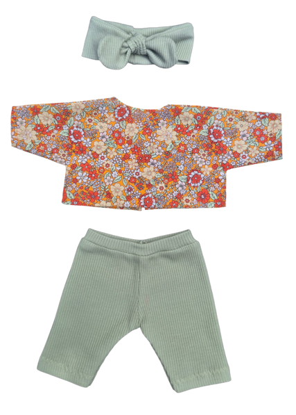 JUSTINE - chemise liberty rouge + pantalon et bandeau vert