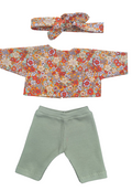 JUSTINE - chemise liberty rouge et bandeau assorti + pantalon vert