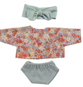JUSTINE - chemise liberty rouge + culotte et bandeau vert