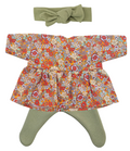 JUSTINE - Robe liberty rouge + collant et bandeau vert