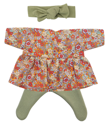 JUSTINE - Robe liberty rouge + collant et bandeau vert