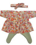 JUSTINE - Robe liberty rouge et bandeau assorti + collant vert