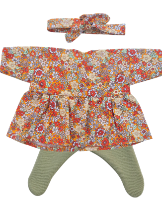 JUSTINE - Robe liberty rouge et bandeau assorti + collant vert