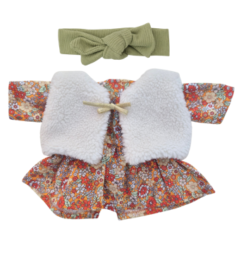 JUSTINE - Robe liberty rouge + bandeau vert et gilet