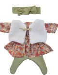 JUSTINE - Robe liberty rouge + bandeau et collant vert et gilet