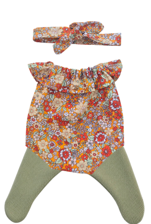JUSTINE - Barboteuse et bandeau assortis + collant vert