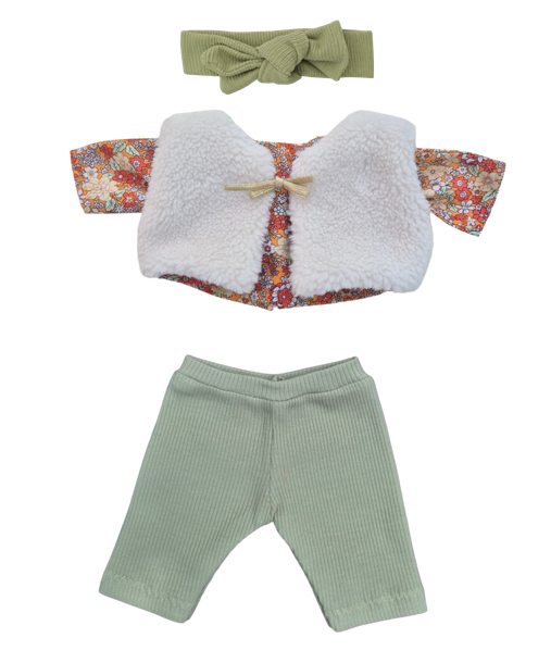JUSTINE - Chemise liberty rouge + pantalon et bandeau vert + gilet
