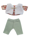 JUSTINE - Chemise liberty rouge + pantalon vert + gilet