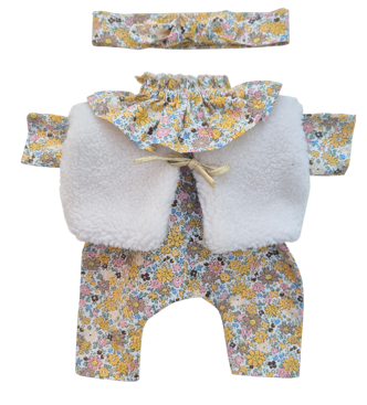 JUSTINE - Combinaison Pierrot liberty jaune + bandeau assoti + gilet