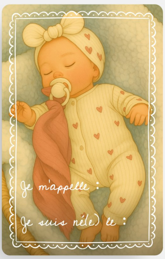 Carte de naissance pour poupon 30 - 32 cm