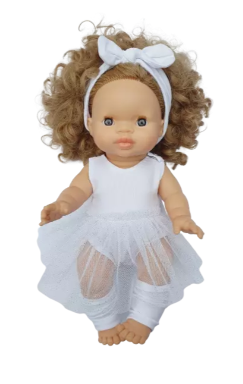 Ensemble danseuse - body blanc, tutu, jambières et bandeau assorti pour poupées